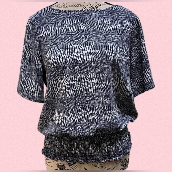 Michael Kors Tops - Michael Kors Women's Navy Blue and White Patterned Top
